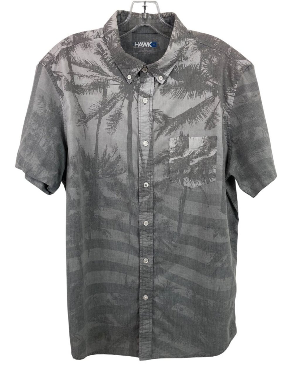 Hawk Gray Hawaiian Print Short Sleeve Button Up Shirt Mens Size Large